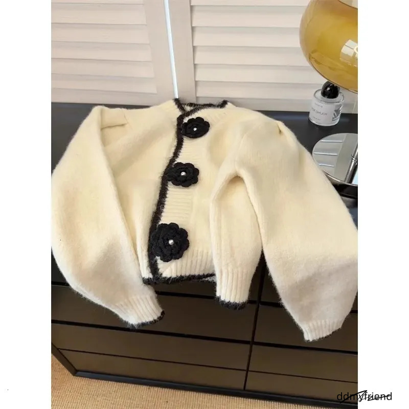 Highly Recommended Blind Buy Little Fragrance Style Coat For Women Autumn Winter Slim Fit Short Camellia Knitted Sweater 250718 ddmyfriend