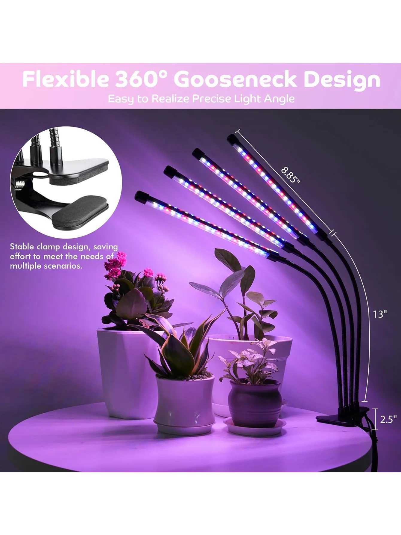 Indoor plant growth lamp LED plant growth lamp fullspectrum 4 heads 3 lighting modes suitable for large flowering plants C250919