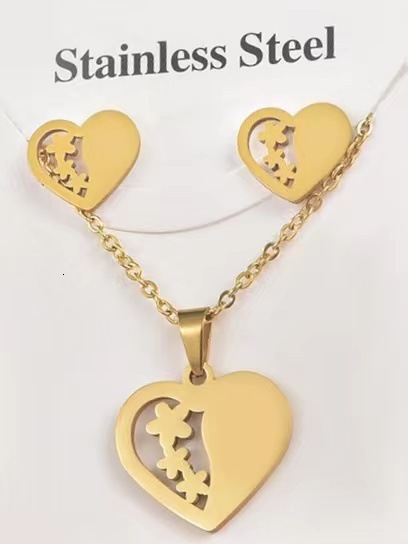 Titanium Necklace Geometric Love Jewelry Stainless Steel Earrings Two-piece Set for Men and Women