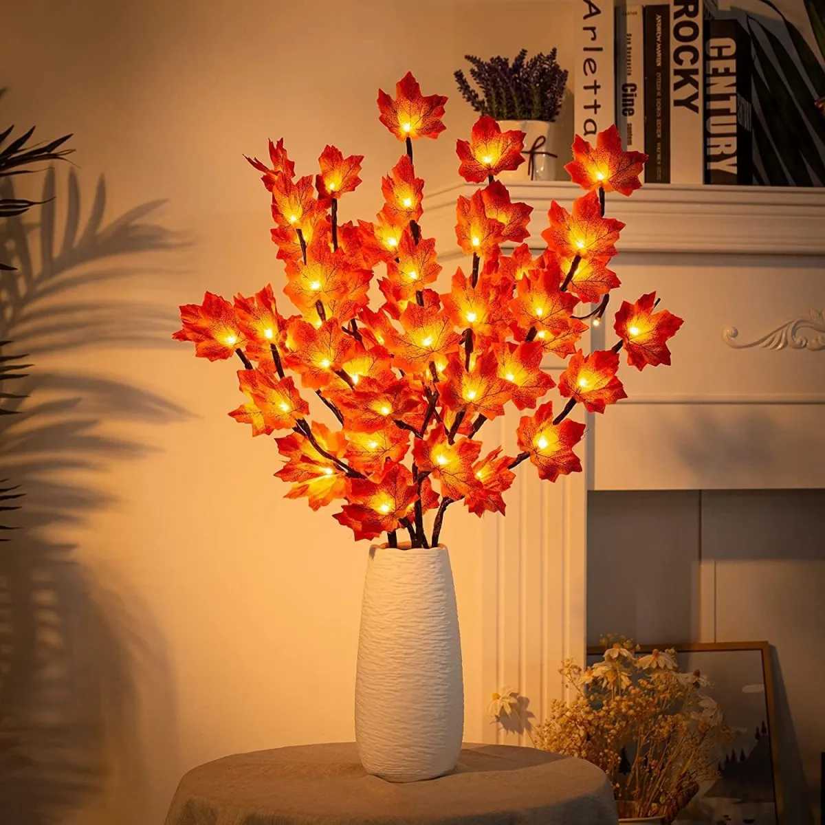 1pc 20 LED Simulation Red Maple Leaf Branch Lights Battery Powered Twig Branches Artificial Leaves Table Lights For Home Decor C250919