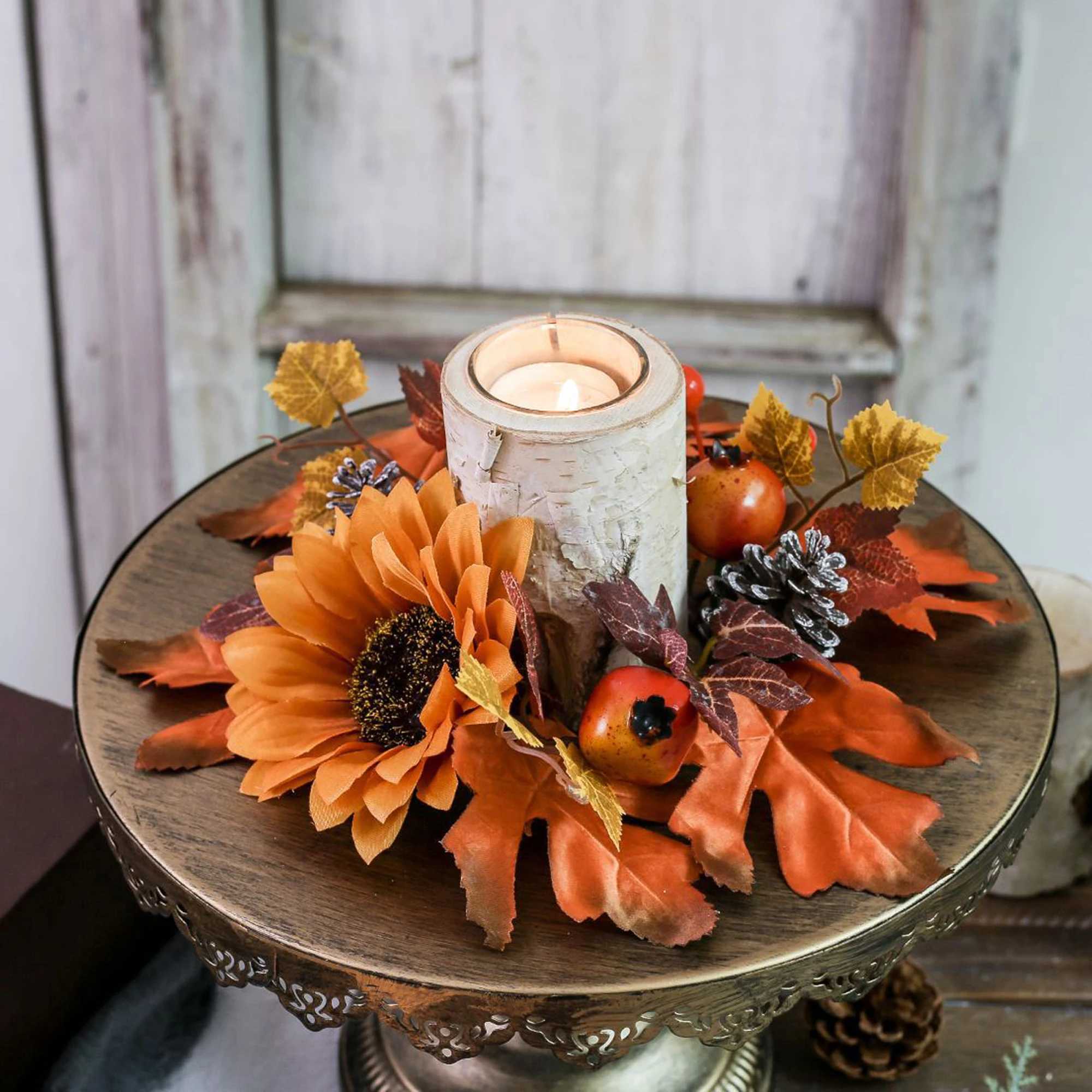 Harvest Pumpkin Spice Scented Candle Centerpiece Autumn Maple Leaf Garland Thanksgiving Table Decoration C250919