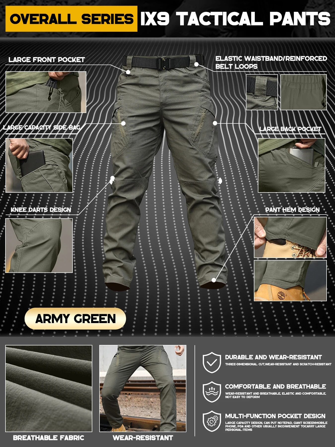 Tactical Work Pants Series Mens IX9 Tactical Pants MultiPocket Large Capacity Training Pants Pants Wearresistant 250919