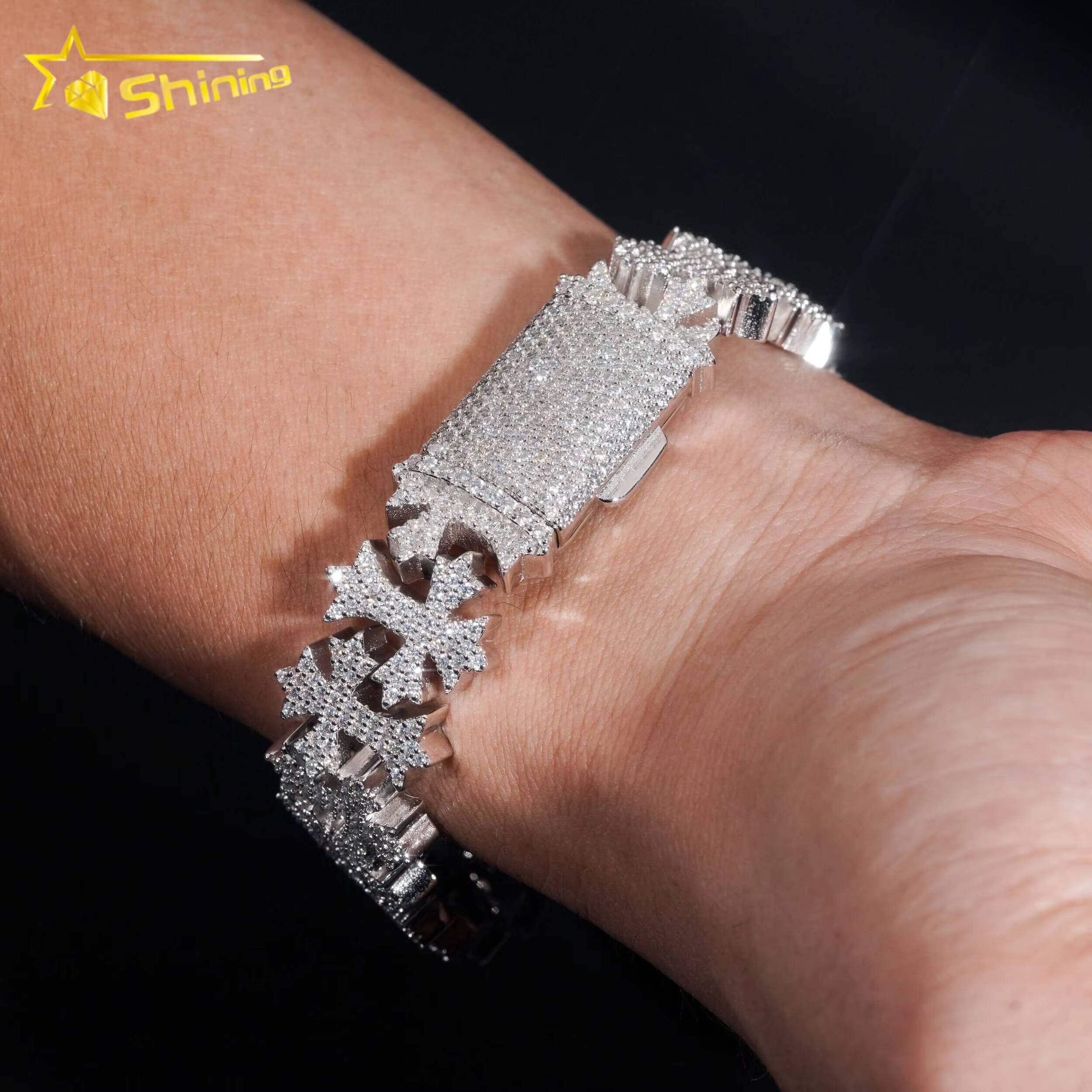 Luxury Big Cross Moissanite Cuban Link Chain Sterling Silver 925 Moissanite Cross Mens Bracelets Iced Out Hip Hop Jewelry