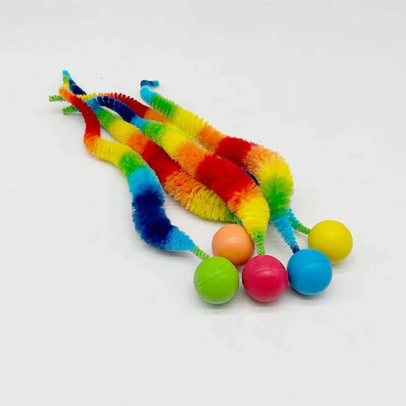 Kitten Interactive Toys Tickle Cat Colorful Bouncing Ball Pet Cat Supplies Teasing Indoor Cat Ball Toy With Tail 3pcs X250918