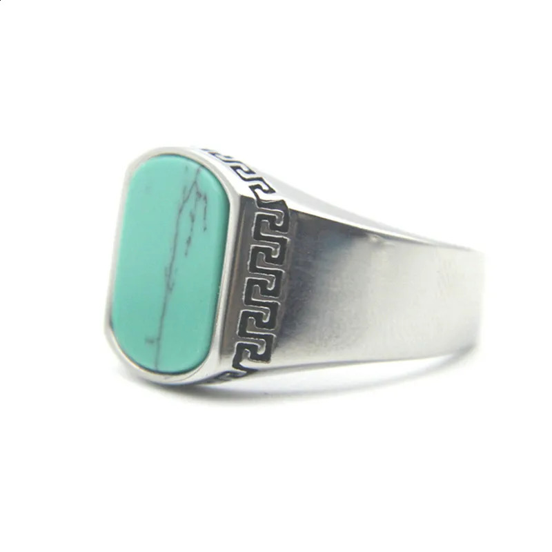 Solid Green Black Stone Ring Stainless Steel Retro Punk Biker Unisex Ring 250918