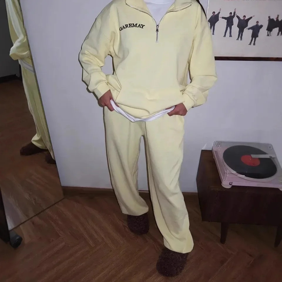 ZipUp StandUp Collar Oversize Pant Sets Casual Embroidered Long Sleeve Sweatshirt Pants Two Piece Set Womens Jogging Tracksuit 250917