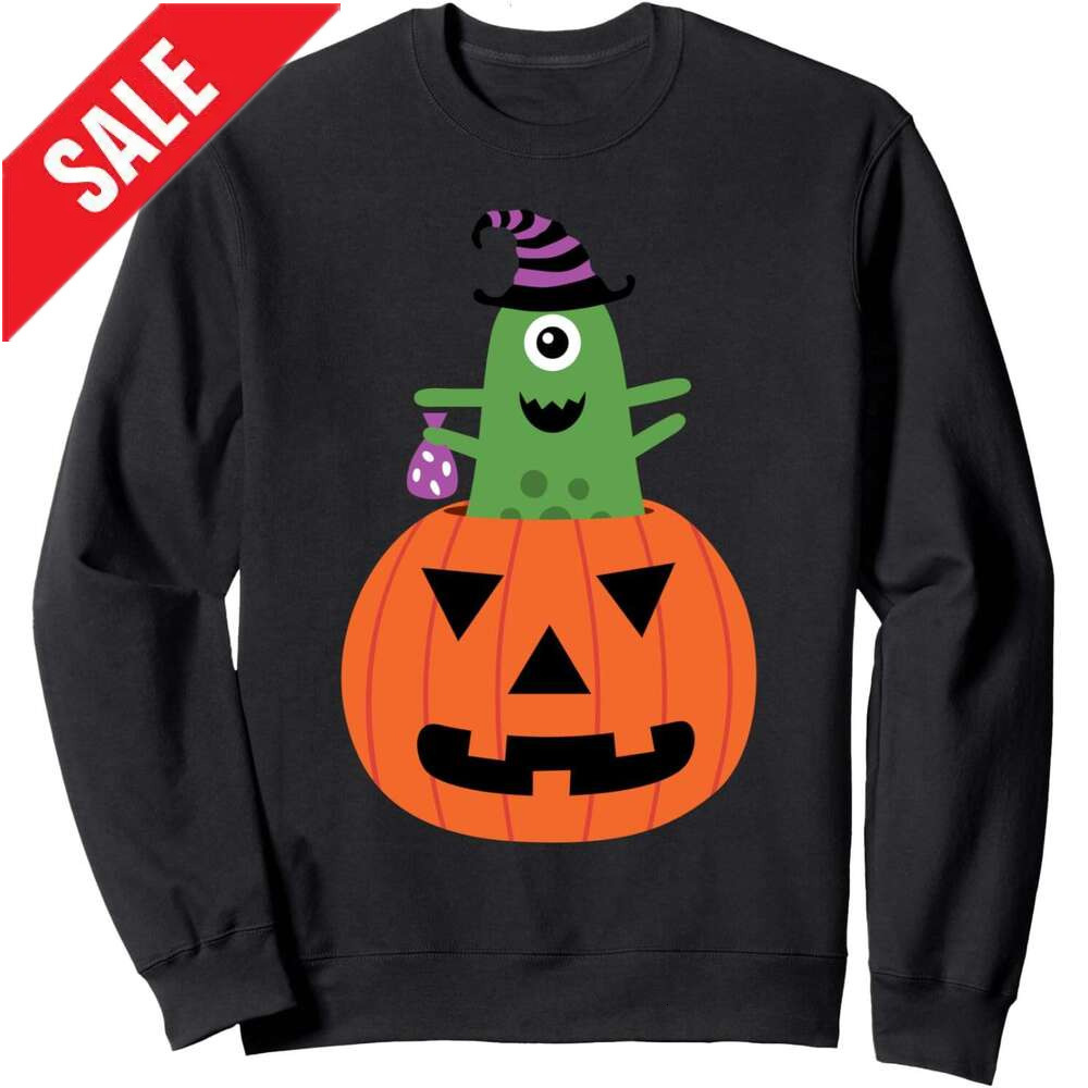 Long Sleeve Shirts for Men sweatshirt Funny Cute Cartoon Monster on Pumpkin Halloween Sweatshirt T shirt Tee Streetwear Casual tops clothes 2025
