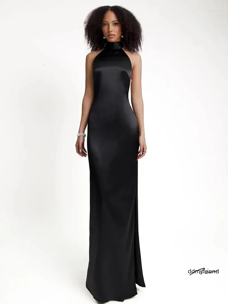 Casual Dresses Chic Women Celebrity Sexy Backless Halter Pearl Black White Maxi Long Bodycon Dress Elegant Evening Club Party Outfit ddmyfriend