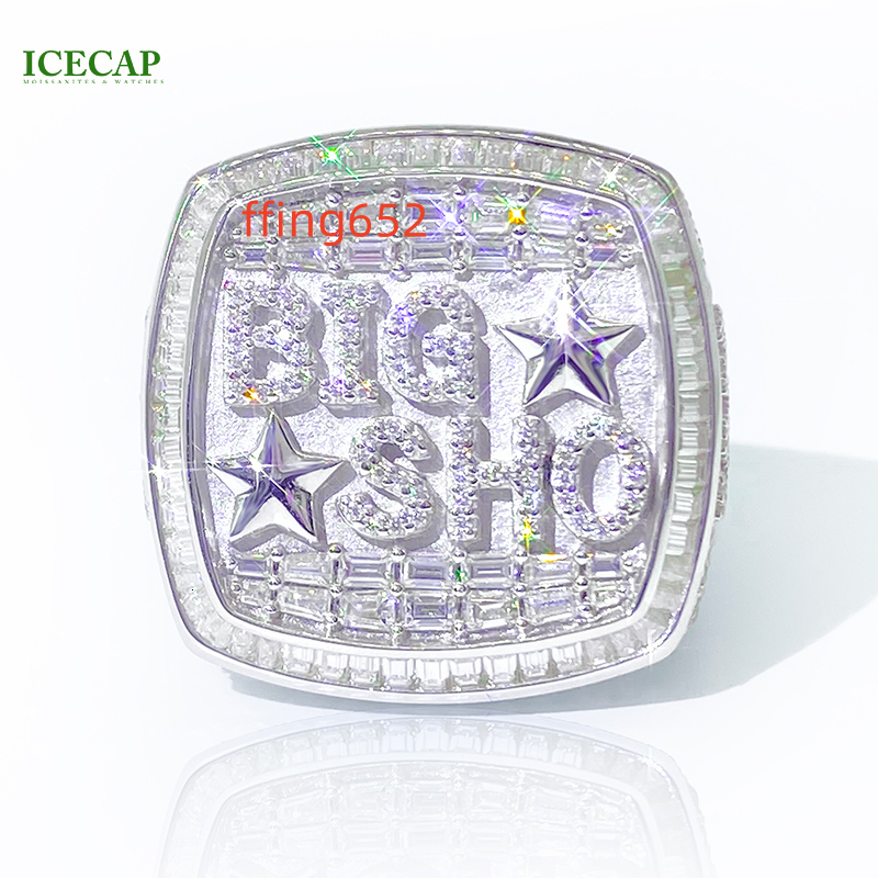 Best Selling Luxury Style Silver Hip Hop Jewelry Rings Mens Gift Costom Pentagram Letter Iced Out Moissanite Rings for Men