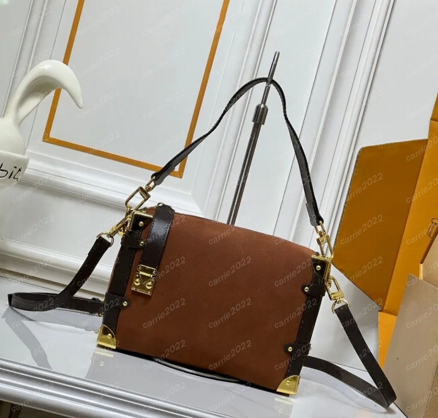 M15195 M46358 Side Trunk Vibe handbag designer bag Side Trunk box shaped women's shoulder bag fashionable men's luxury metal S-lock buckle handbag crossbody bag Brown