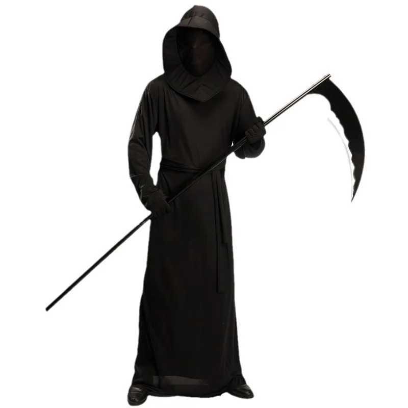 Adult Mens Black Demon Halloween Costume Ghost Festival Sickle Cosplay Costume Reaper Stage Performance Costume L250918