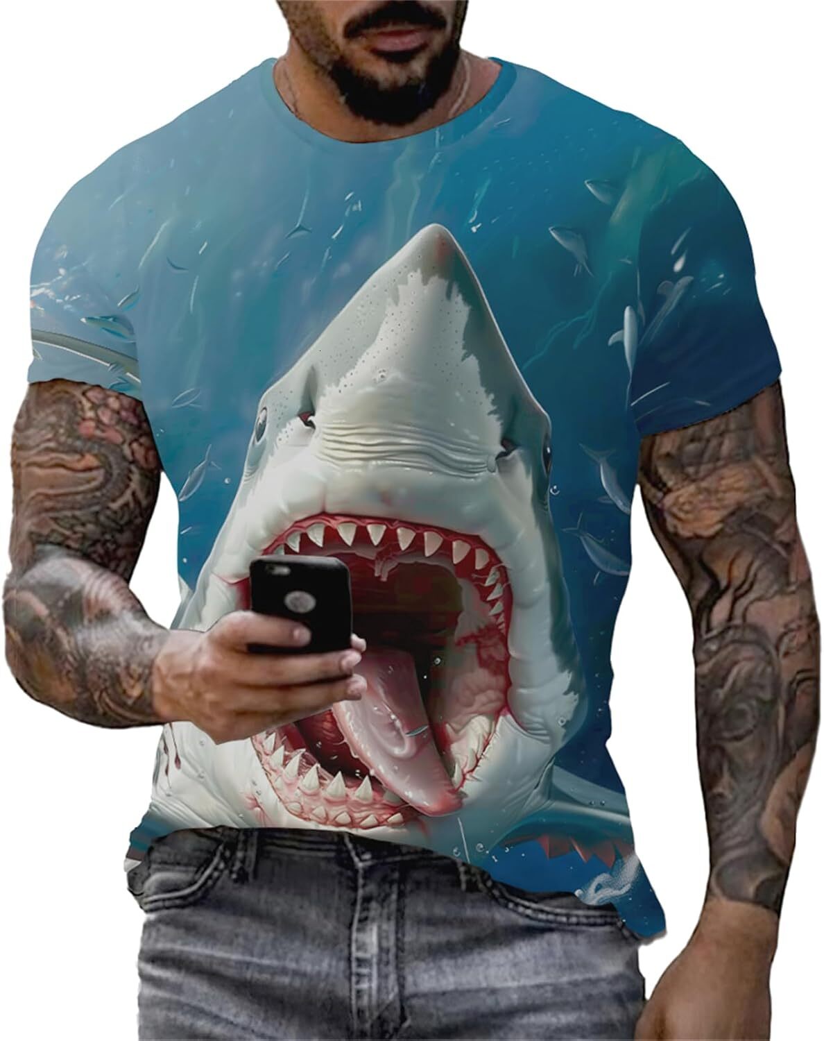 Mens T shirt Mens Shark Ocean Graphic T-Shirt Shark Attack Humorous Marine Biology Animal Science Pattern Male Breathable Tee Top T-Shirt Shirts Tshir