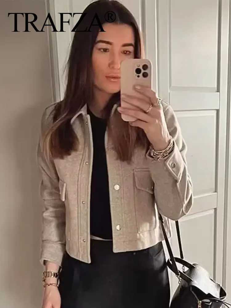 TRAFZA Jackets For Womens Autumn Fashion Solid Front Pockets Button Long Sleeve Jacket Elegant Woman Casual Outerwear Coat Z250918