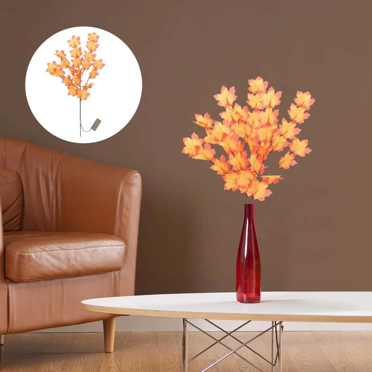 1pc 20 LED Simulation Red Maple Leaf Branch Lights Battery Powered Twig Branches Artificial Leaves Table Lights For Home Decor C250919