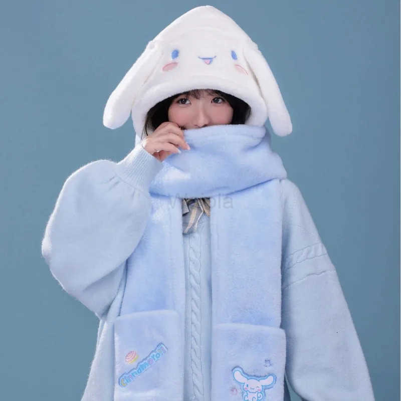 Sanrio Sanrioed Cute Kuromi My Melody Winter Womens Warm Threepiece Scarf Hat Gloves Cute Cartoon Hooded Childrens Birthday Gift L250919