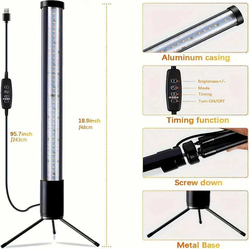 T10 vertical standing plant growth lamp with USB power supply adjustable brightness and automatic timing for 481218H C250919
