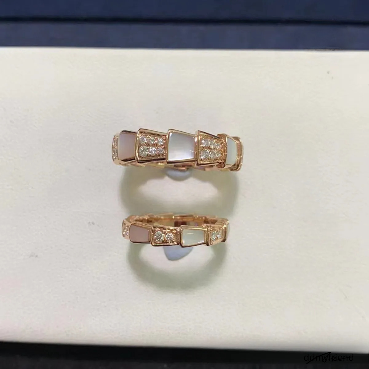 Snake Bone For Women White Mother-Inlaid Dia Wide V Snake-Shaped Narrow Version Ring High Plate Rose Gold Manufacturer Fast Shipping ddmyfriend