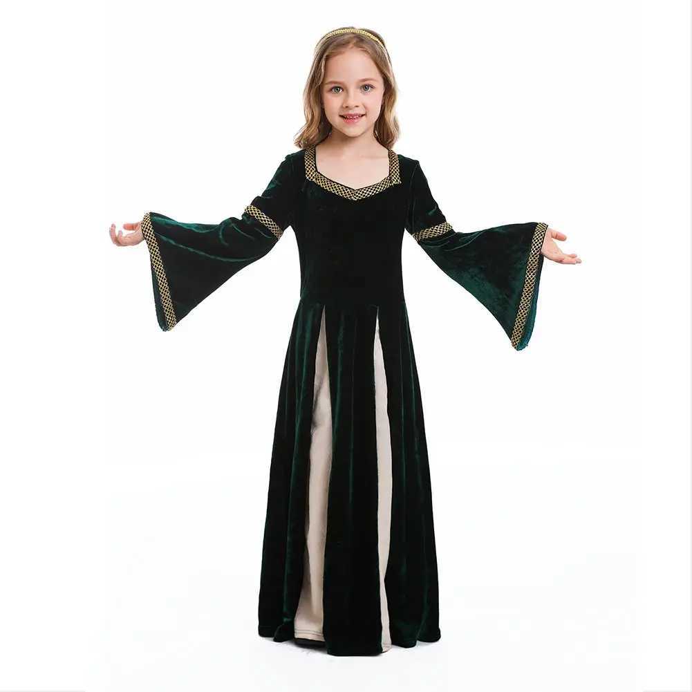 Kids Medieval Renaissance Princess Queen Cosplay Swing Dress Costume Girls Gown Robe Vampire Elf Ear Halloween Carnival Suit L250918