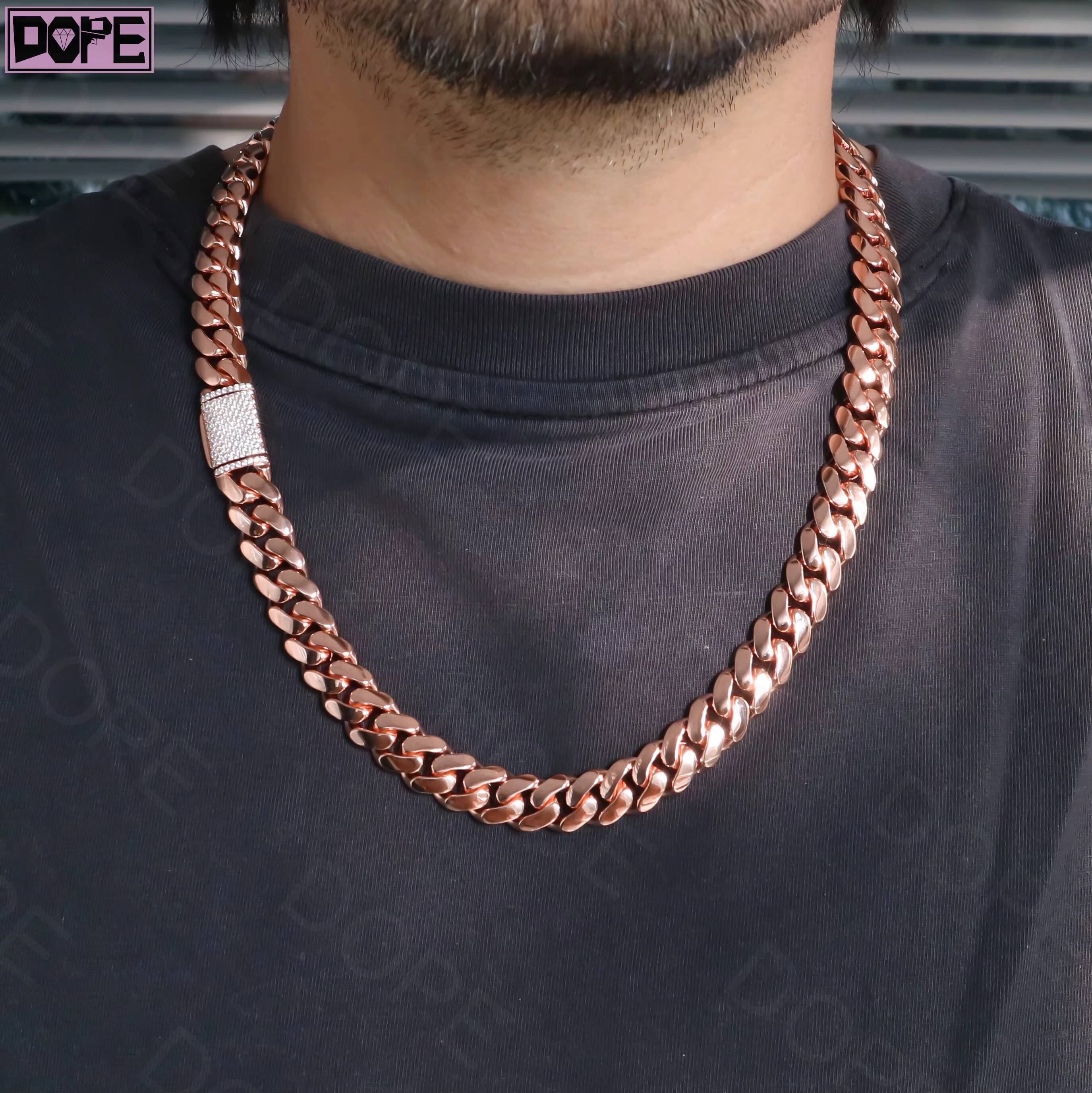 12mm Cuban Link Chain 925 Silver Hip Hop Rose Gold Plated Customized Trend Iced Out Moissanite Clasp Miami Cuban Chain