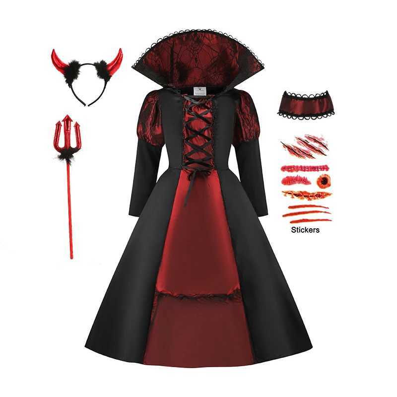 Halloween Fantasy Childrens Costumes Ghost Bride Gothic Cosplay Girls Red Vampire Day of The Dead Kids Costumes for Boy Girl L250918