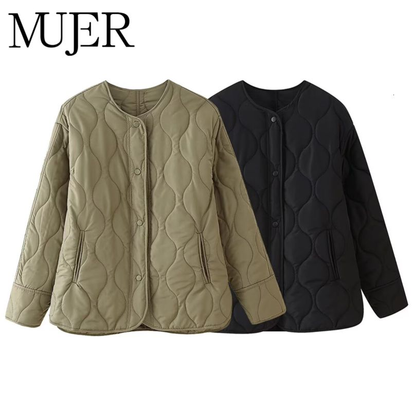 MUJER Black Quilted Jacket Women Padded Demiseason Jackets for Long Sleeve Winter Coat Female Outerwears Womens 250923