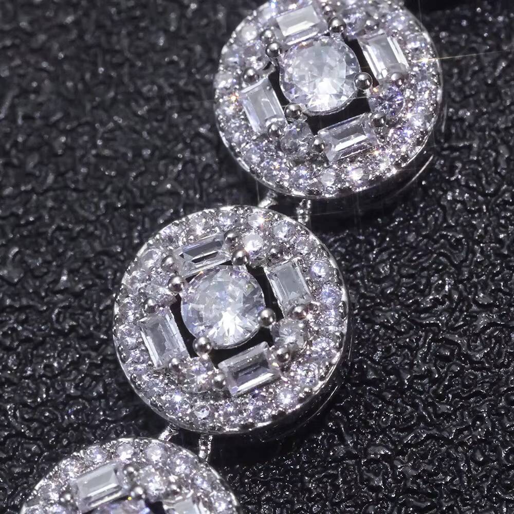 NUOYA VVS Moissanite Cluster Tennis Chain Mixed Inlay Baguette Diamond 925 Silver Tennis Chain Bracelet Hip Hop Custom Jewelry