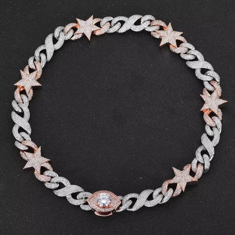 NUOYA Custom Full Pink Silver Star Pendant Necklace 20mm Heavy Miami Cuban Chain Necklace for Men Women