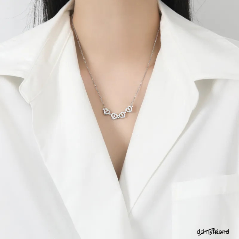 Clover Real Gold Plated Opeanable Four Heart Pendent Austrian Crystal Necklace For Women Creative Design 2 Wearing Ways Wedding Jewelry ddmyfriend
