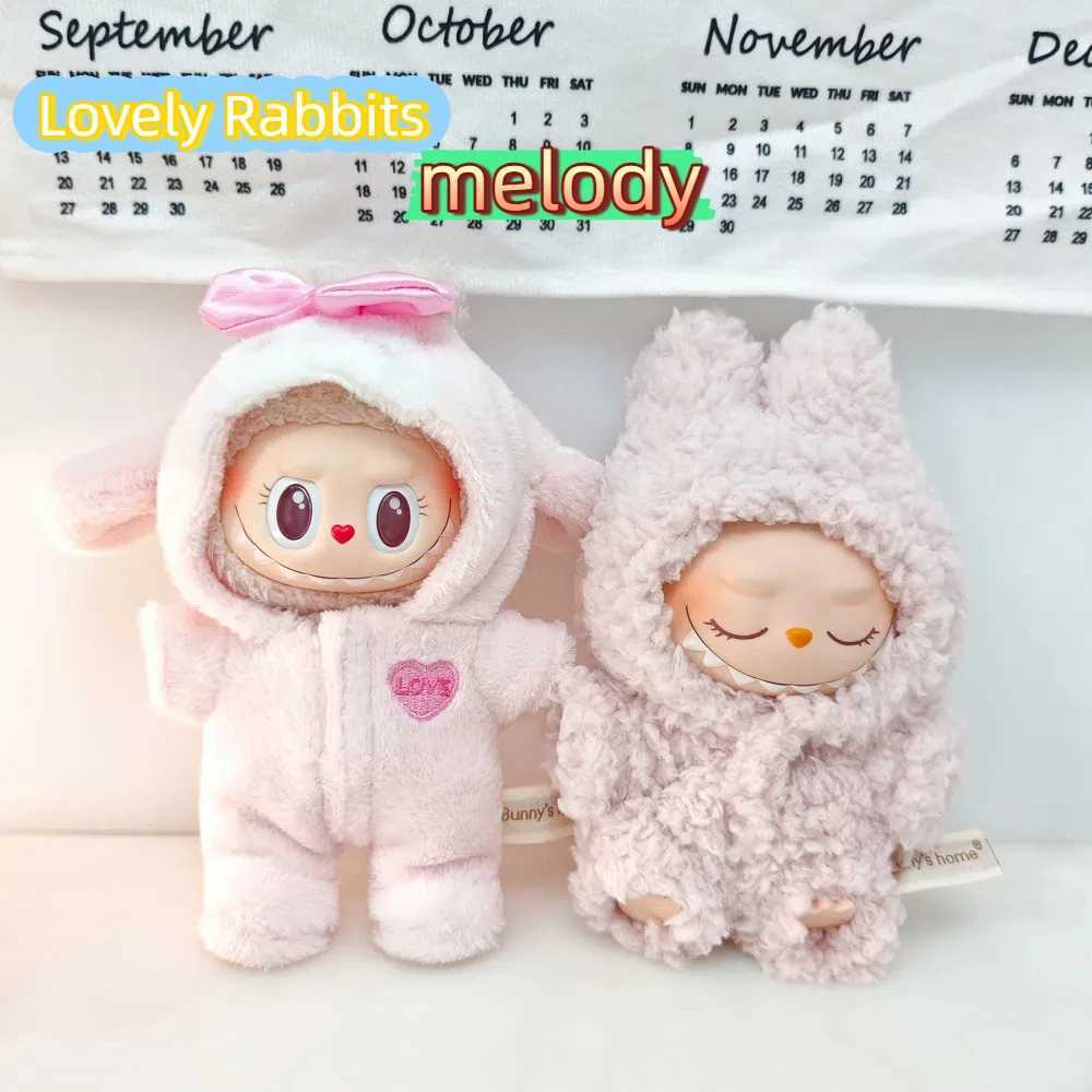 Cute Doll Accessories Clothes Onesie For 17cm Labubu V1V2 Melody Mini Dolls Clothing Kids Gift Bags For Hairy Rabbit Bodysuit C250919
