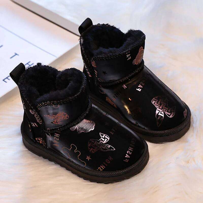 2025 New Kids Fashion Print Snow Boys Girls Warm Plus Cashmere Lined Non-slip Outdoor Shoes Children's Casual Boots
