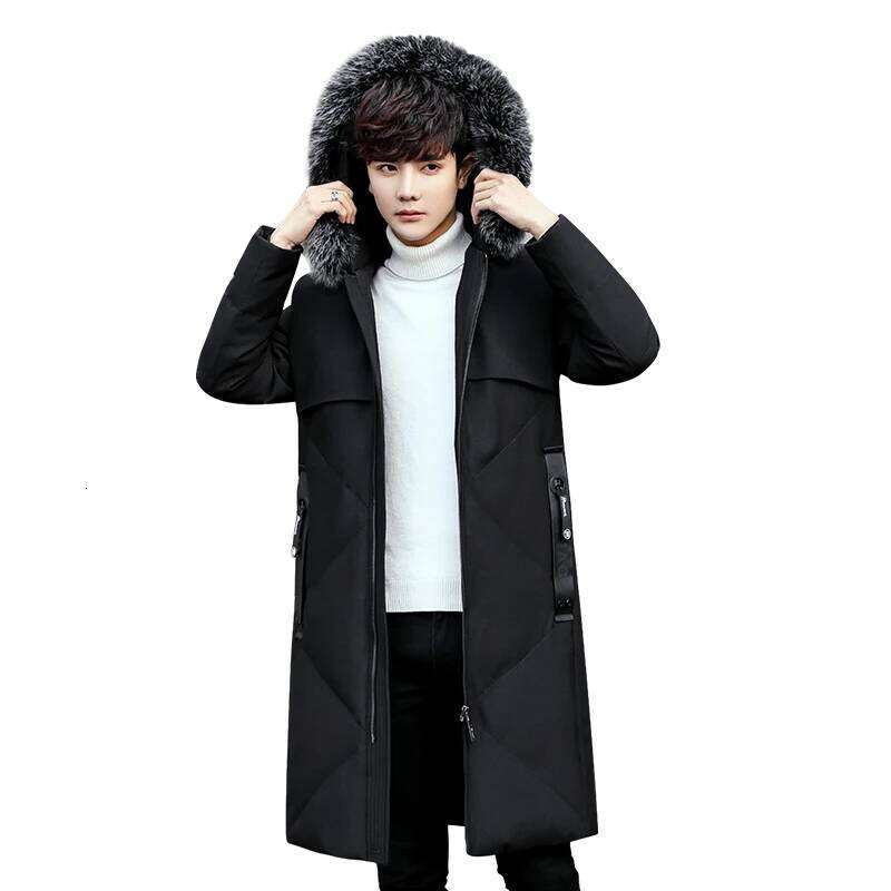 Autumn Winter Men Windproof Coats Mens Warm White Duck Down Hooded Fur Jacket Parkas Overcoat Male