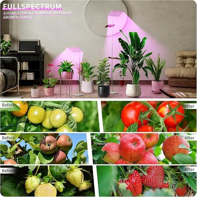 BESTVA 48W Grow Lights for Indoor Plants with Stand Full Spectrum LED Plant Light for Indoor Plants1259 Inches Height C250919