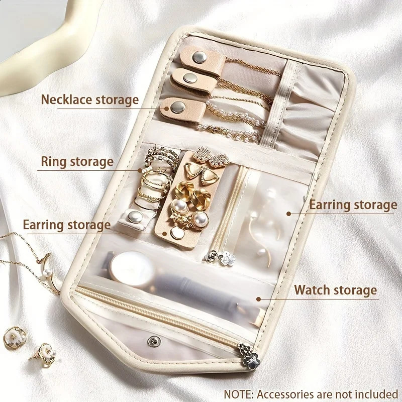 Contemporary Faux Leather Jewelry Organizer Travel Case with Watch Pocket Necklace Earring Compartments jewelry packaging 250918