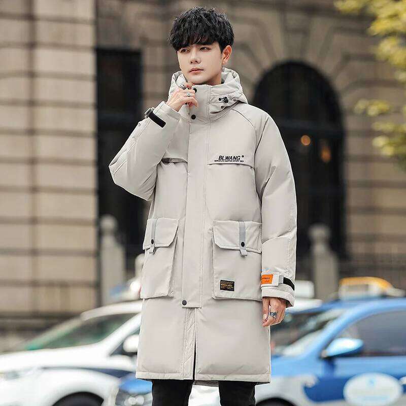 Winter 2021 Men's Down Jacket Medium Length New Overcome Warm Thick Casual Coat Male Solid Fashion Trend Drop Ship