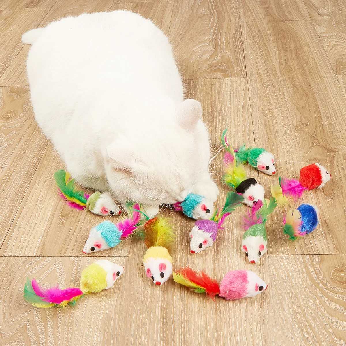 10 Pcs Soft Fleece False Mouse Cat Toys Colorful Feather Funny Playing Toys for Cats Kitten Interactive Ball Cat Toy Catnip X250918