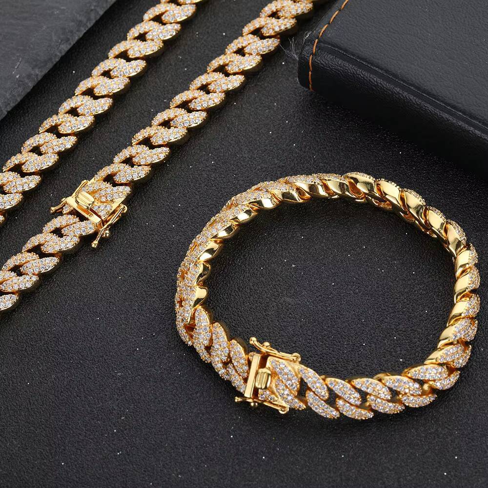 NUOYA Iced Out Diamond Cuban Bracelet Wholesale 18K Gold Plated Hip Hop Jewelry Custom Cuban Link Chain for Men