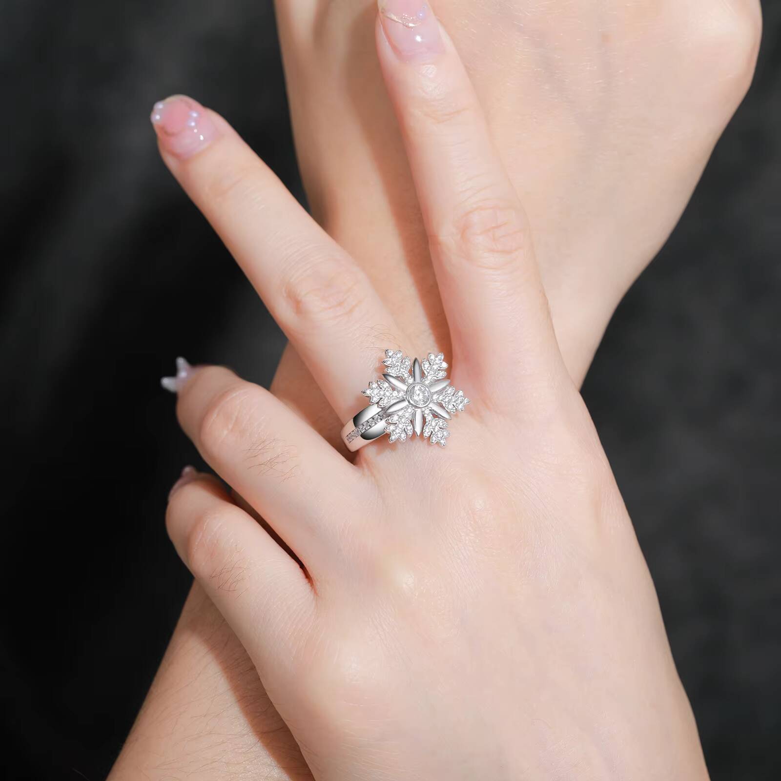 Trendy Christmas Jewelry Gift High Quality White Gold 925 Sterling Silver VVS Moissanite Diamond Snowflake Ring for Women