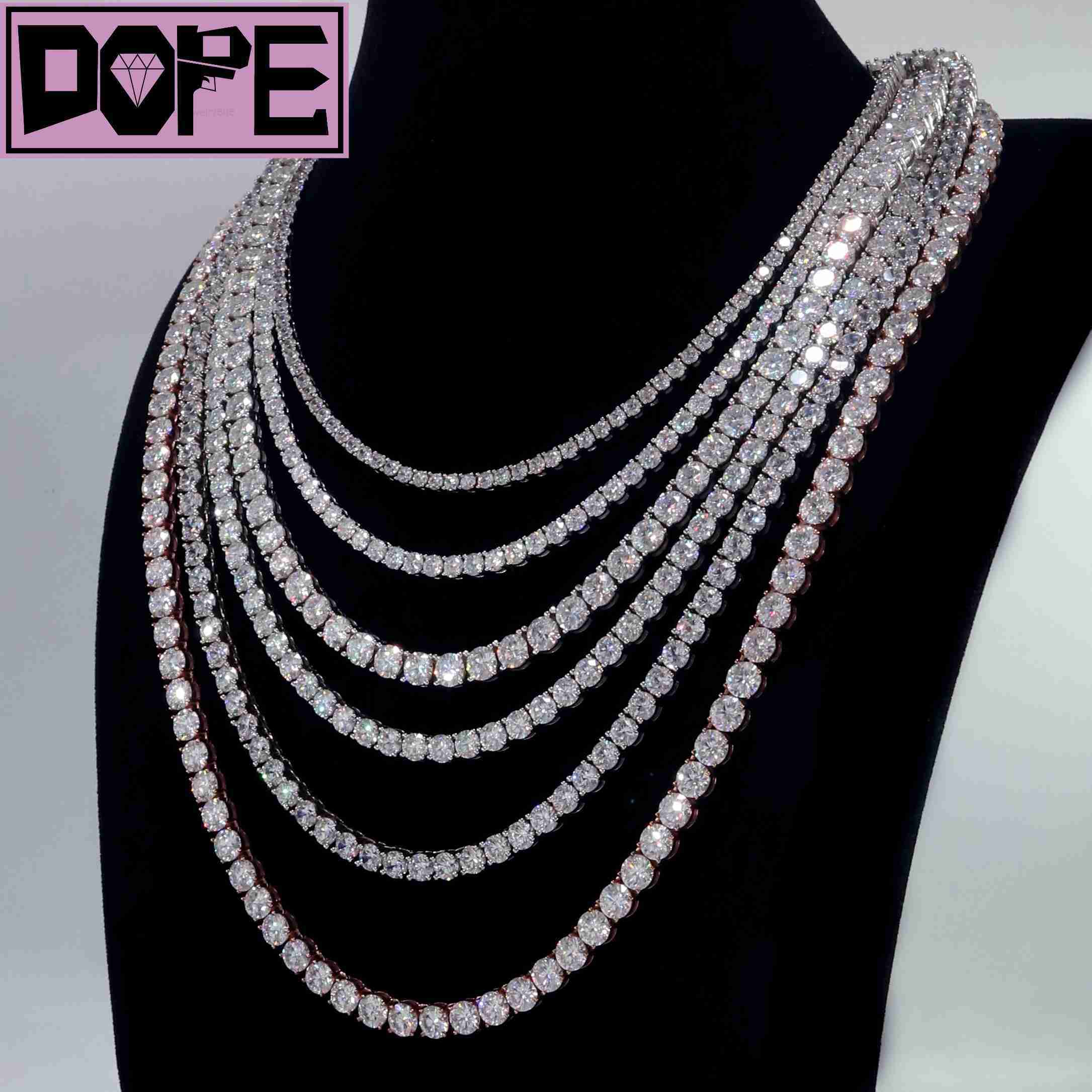 Hand Setting Tennis Chain Necklace Customized Trend 3MM 925 Silver VVS Iced Out Moissanite Tennis Chain