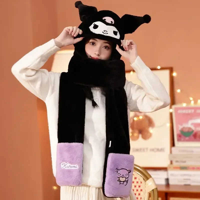 Sanrio Hello Kitty Cinnamoroll Kuromi My melody Pochacco new kawaii winter plush warm threeinone scarf hat gloves cute girls fashion L250919