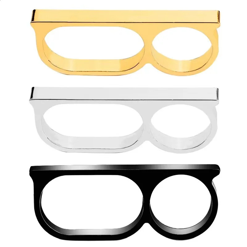 Personality exaggeration double knuckle male ring defensive attack ring hip hop knuckle ring punk bague homme Mens gift rings 250919