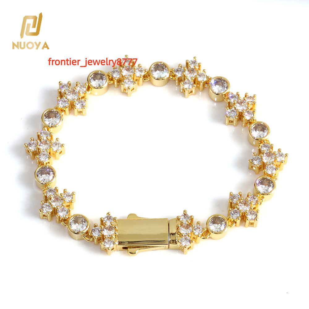 NUOYA Fashion Jewelry Bling Diamond Chain Bracelet for Women Gold Silver Cross Design Shiny Moissanite Stone Link Chain Bracelet Gifts