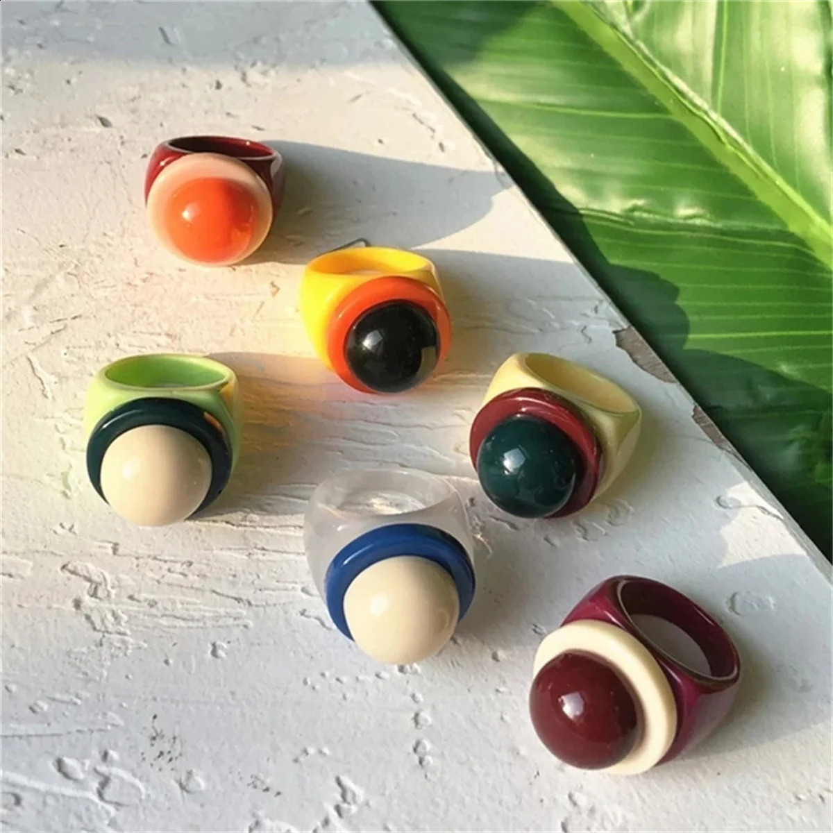 Colorful Y2k Hip Hop Acrylic Rings Set For Women Fashion Transparents Geometric Resin Finger Rings Female Party Jewelry Gift 250918