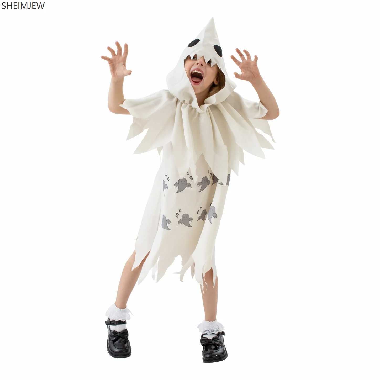 New Childrens Halloween Party Horror Roleplaying White Little Ghost Head Cover Cloak Stage Boy Performance Costume L250918