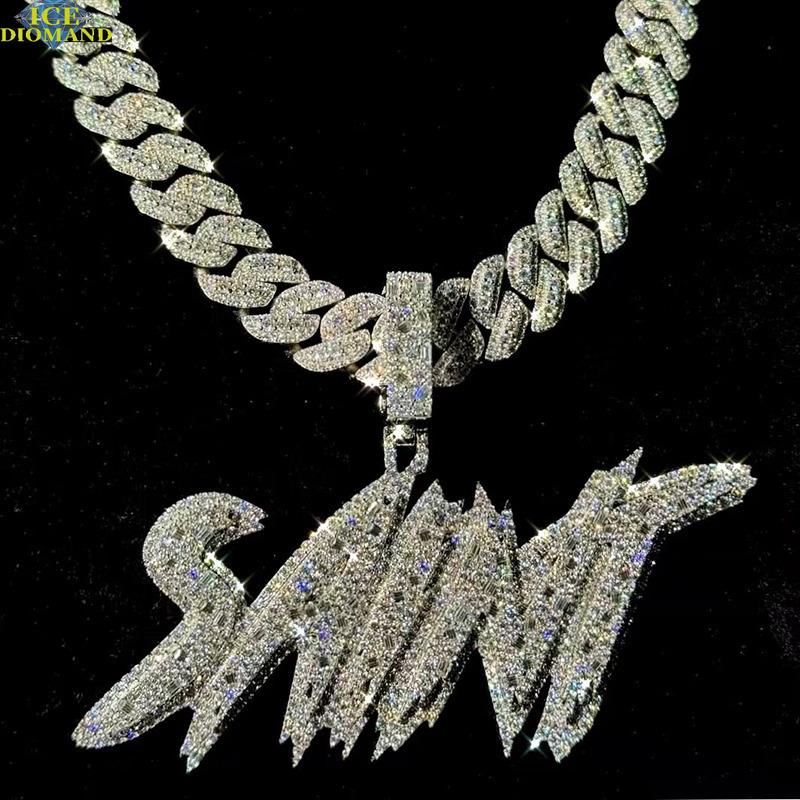 Personalized Customized Trend Hip Hop Pendant 925 Sterling Silver Pendants Pass Tester VVS Moissanite Diamond Ice Out Letter Name Pendant