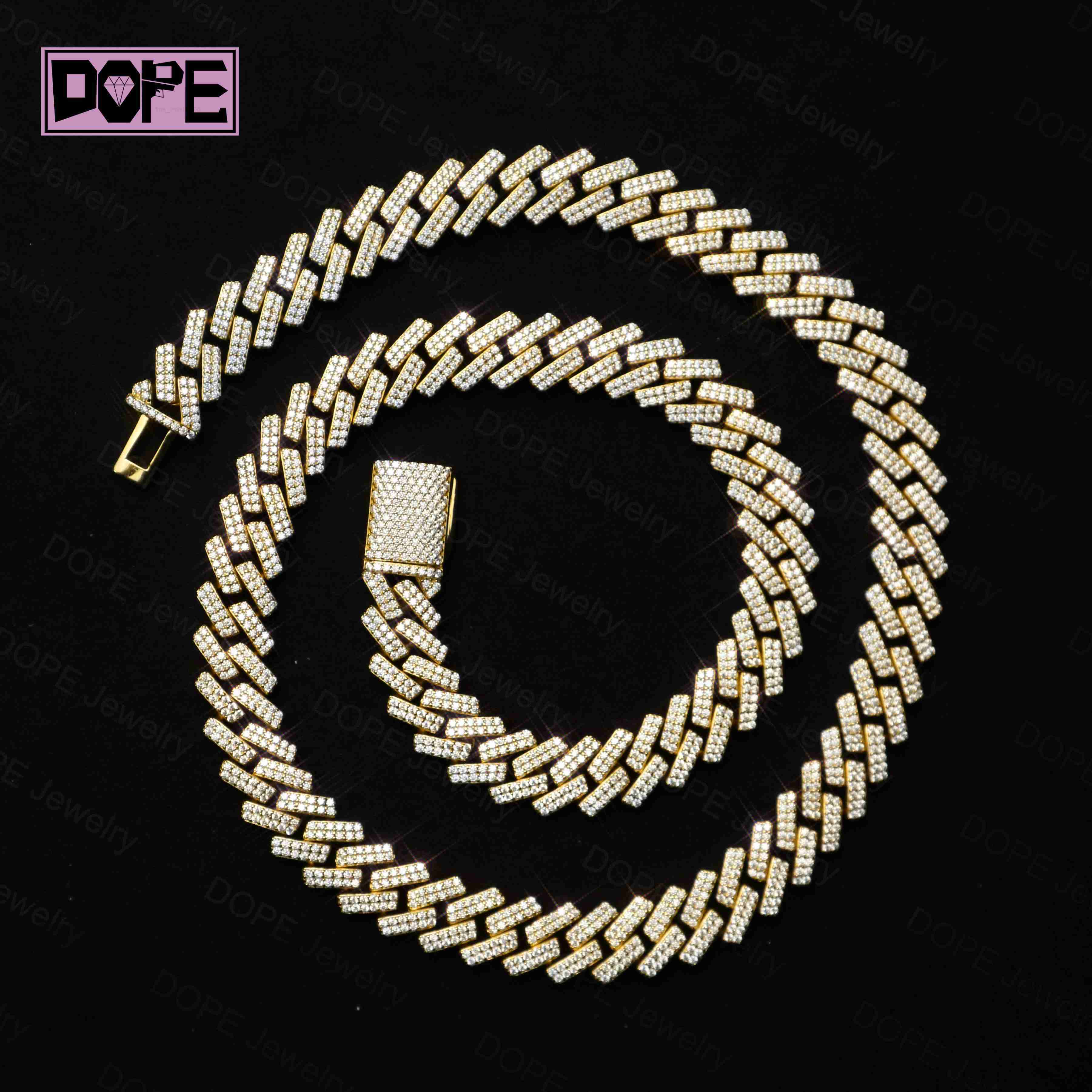 16mm Hiphop Cuban Link Chain VVS Iced Out Moissanite 925 Silver Gold Plated Moissanite Cuban Chain