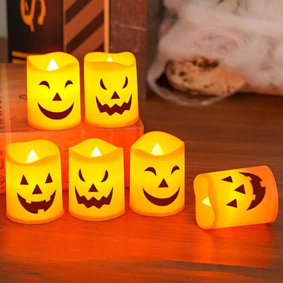 Hot 6PCS Halloween Pumpkin LED Electronic Candle Light Battery Powered Flameless Candles Home Decor Lamp Party Ornaments Props C250919