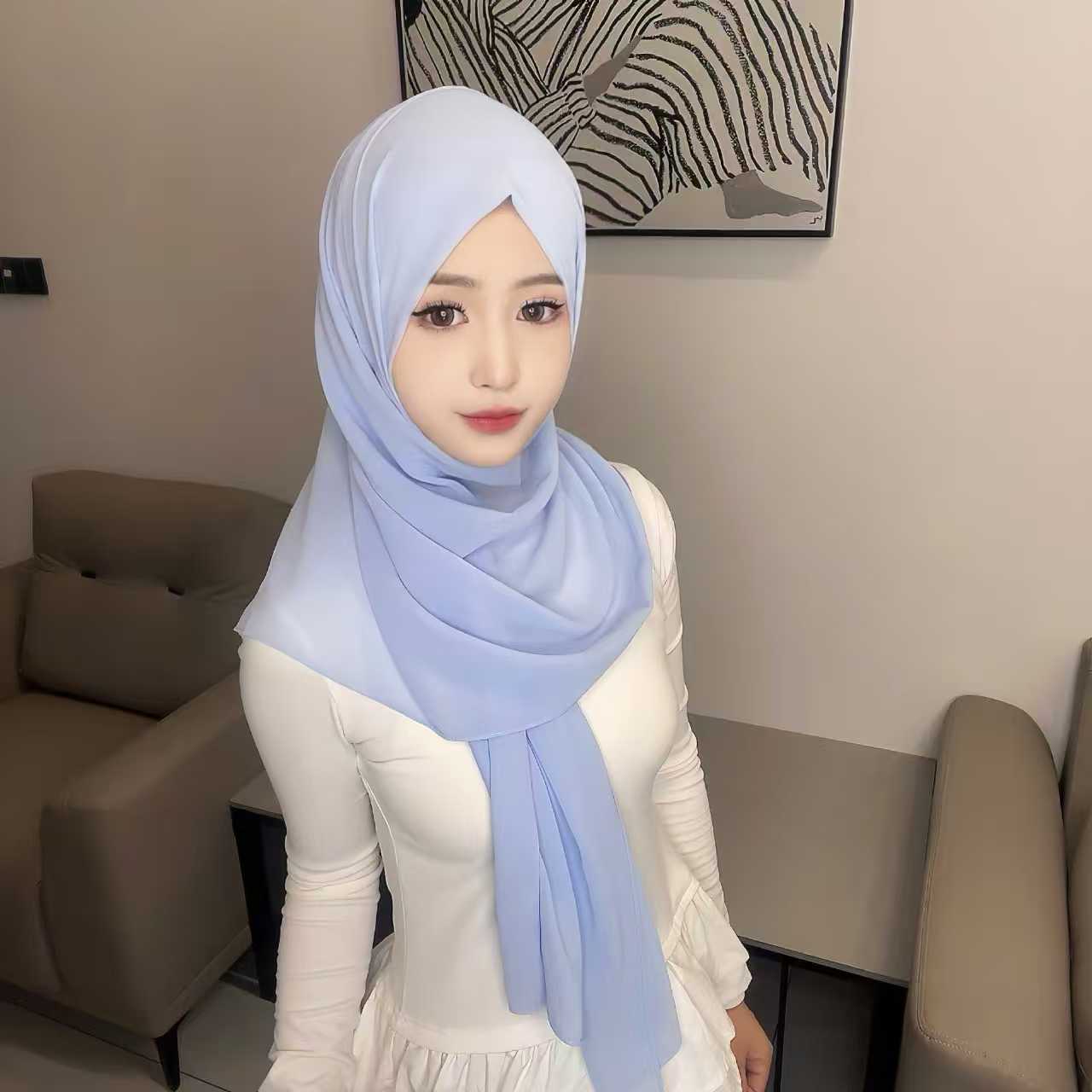 Y1786 Classic Solid Color Pearl Chiffon Scarf, Elegant and Stylish Women's Scarf