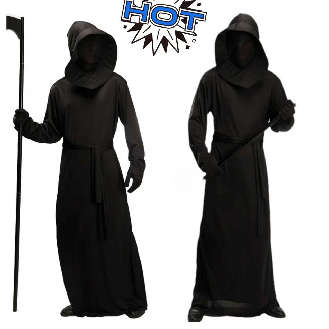 Adult Mens Black Demon Halloween Costume Ghost Festival Sickle Cosplay Costume Reaper Stage Performance Costume L250918