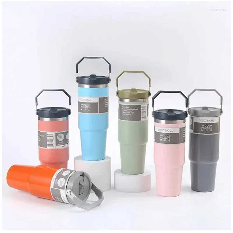 Water Bottles Stanliess 30oz Tumbler Car Cup With Handle Straw Lid Steel Vacuum Insulated Coffee Mug Double Wall Travel Cup Large Capacity