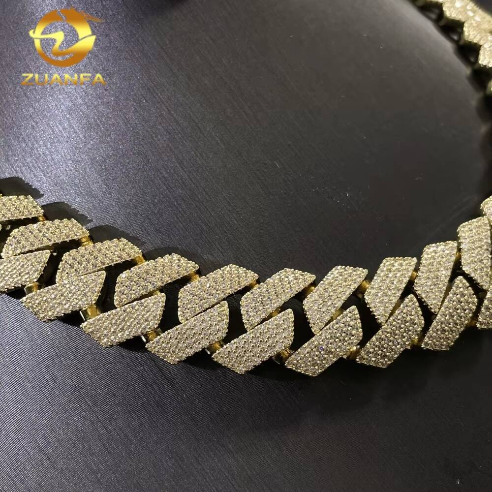 Cheapest Price Hip Hop Jewelry 18MM 4 Rows Prong Set Cuban Link Chain Necklace Iced Out Moissanite Diamond Cuban Link Chain